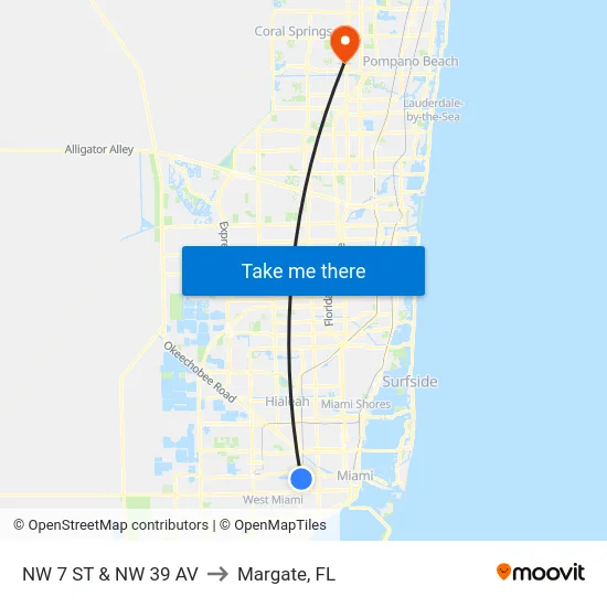 NW 7 ST & NW 39 AV to Margate, FL map