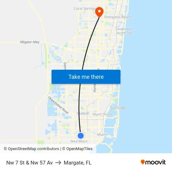 Nw 7 St & Nw 57 Av to Margate, FL map