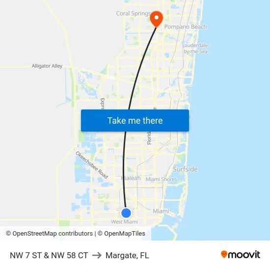Nw 7 St & Nw 58 Ct to Margate, FL map