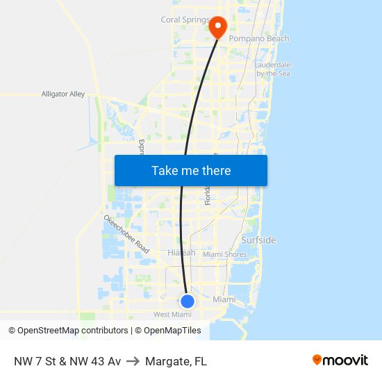 NW 7 St & NW 43 Av to Margate, FL map