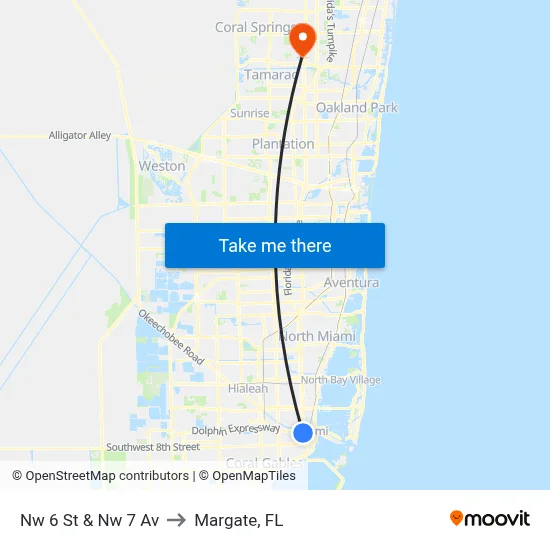 Nw 6 St & Nw 7 Av to Margate, FL map