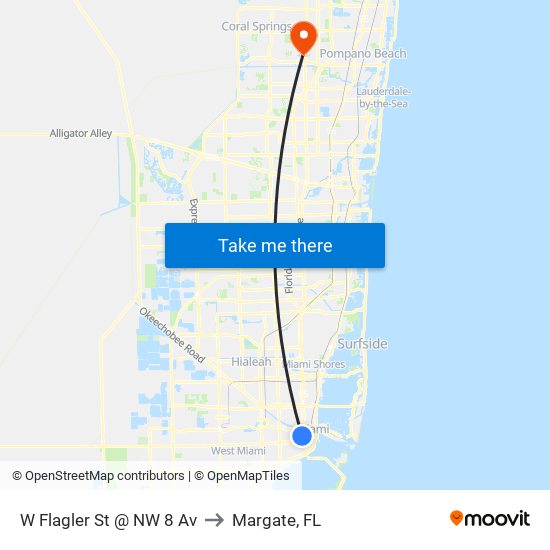 W Flagler St @ NW 8 Av to Margate, FL map