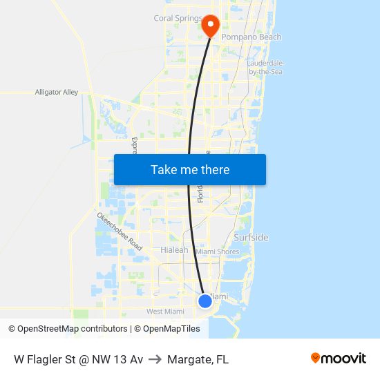 W Flagler St @ NW 13 Av to Margate, FL map