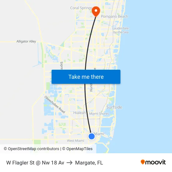 W Flagler St @ Nw 18 Av to Margate, FL map