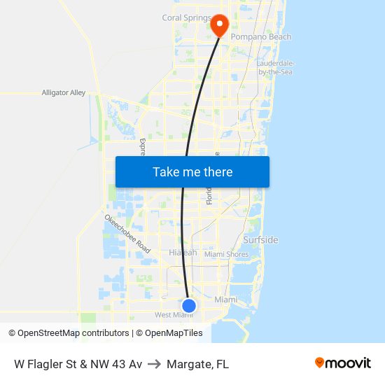 W Flagler St & NW 43 Av to Margate, FL map
