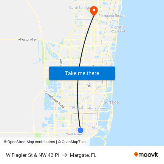 W Flagler St & NW 43 Pl to Margate, FL map