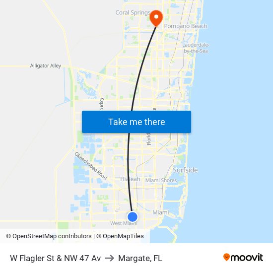 W Flagler St & NW 47 Av to Margate, FL map