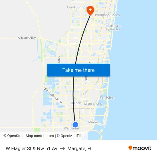 W Flagler St & Nw 51 Av to Margate, FL map