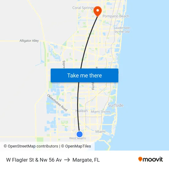 W Flagler St & Nw 56 Av to Margate, FL map