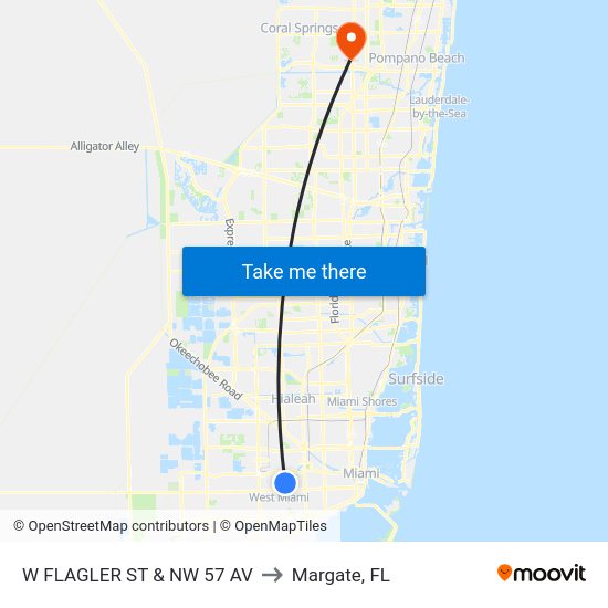 W Flagler St & NW 57 Av to Margate, FL map