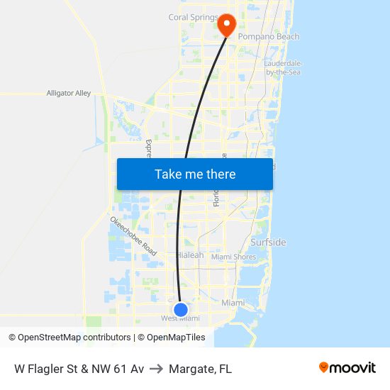 W Flagler St & NW 61 Av to Margate, FL map