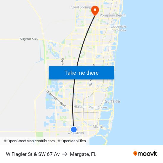 W Flagler St & SW 67 Av to Margate, FL map