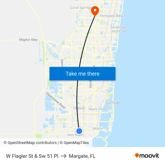 W Flagler St & Sw 51 Pl to Margate, FL map