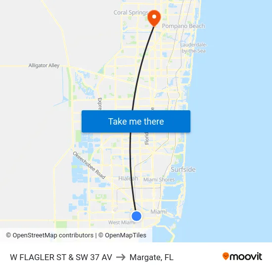 W Flagler St & Sw 37 Av to Margate, FL map