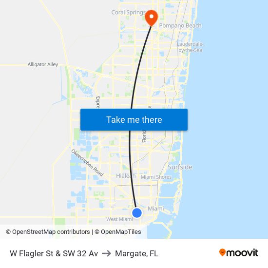 W Flagler St & SW 32 Av to Margate, FL map