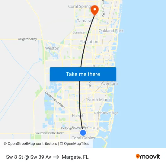 Sw 8 St @ Sw 39 Av to Margate, FL map