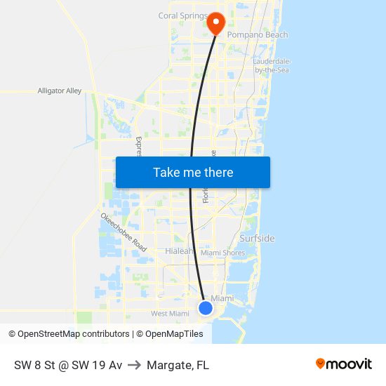 SW 8 St @ SW 19 Av to Margate, FL map