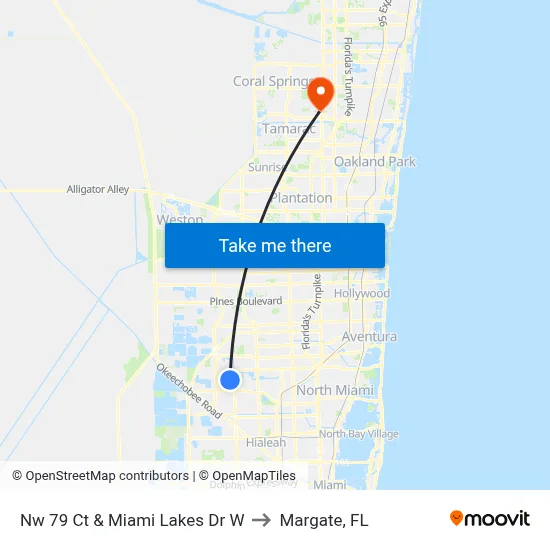 Nw 79 Ct & Miami Lakes Dr W to Margate, FL map