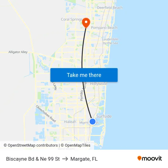 Biscayne Bd & Ne 99 St to Margate, FL map