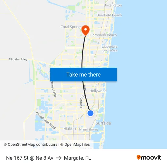 Ne 167 St @ Ne 8 Av to Margate, FL map