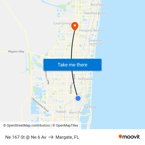 Ne 167 St @ Ne 6 Av to Margate, FL map