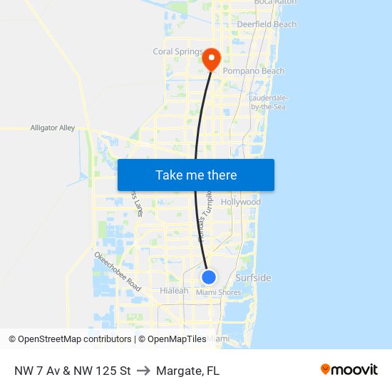 NW 7 Av & NW 125 St to Margate, FL map