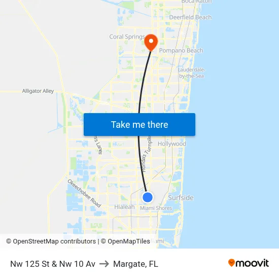 Nw 125 St & Nw 10 Av to Margate, FL map