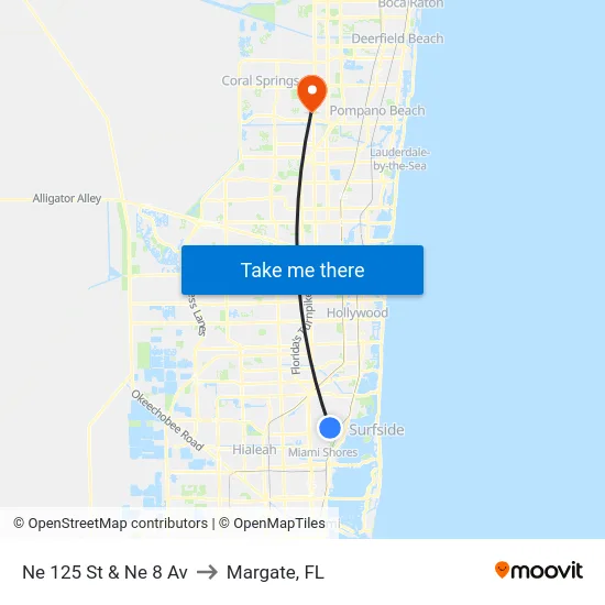 Ne 125 St & Ne 8 Av to Margate, FL map