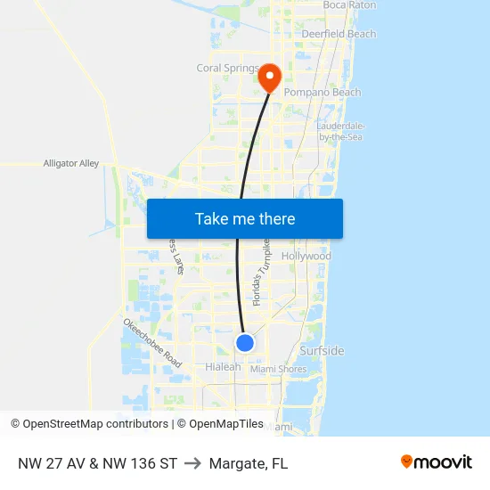Nw 27 Av & Nw 136 St to Margate, FL map
