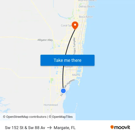 Sw 152 St & Sw 88 Av to Margate, FL map