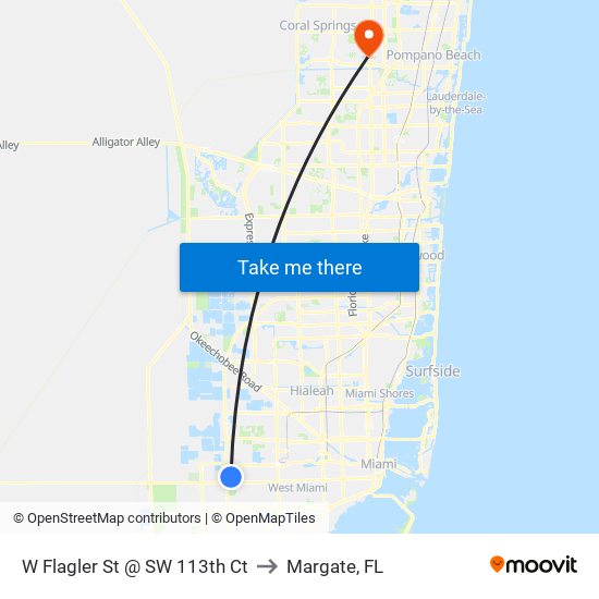 W Flagler St @ SW 113th Ct to Margate, FL map
