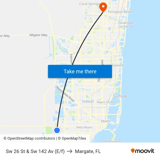 Sw 26 St & Sw 142 Av (E/f) to Margate, FL map