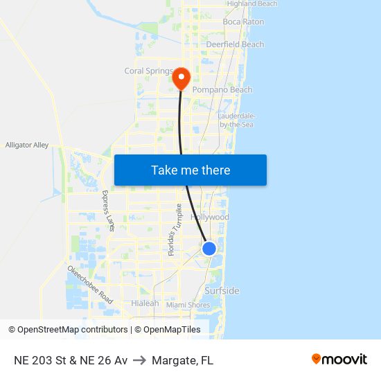 NE 203 St & NE 26 Av to Margate, FL map