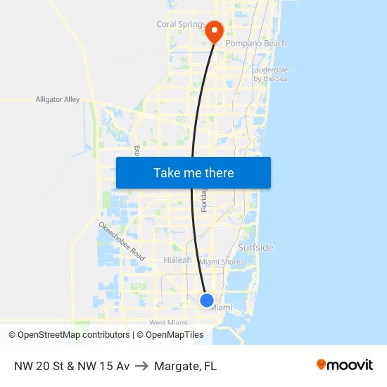 NW 20 St & NW 15 Av to Margate, FL map