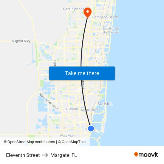 Eleventh Street to Margate, FL map