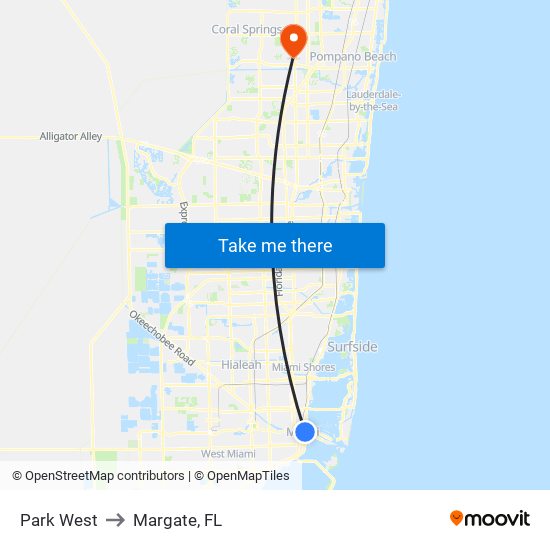 Park West to Margate, FL map