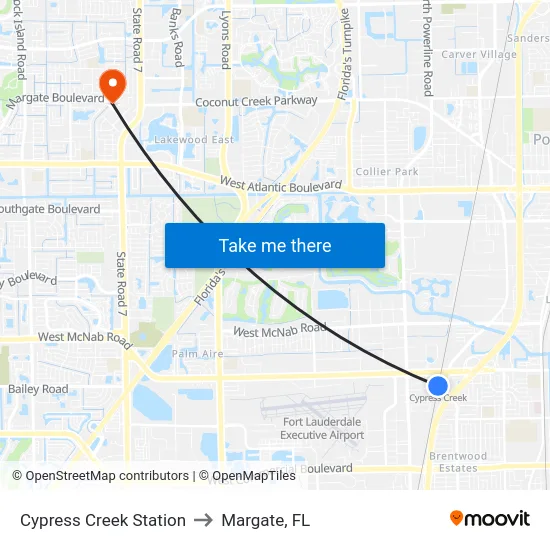 Cypress Creek Station to Margate, FL map
