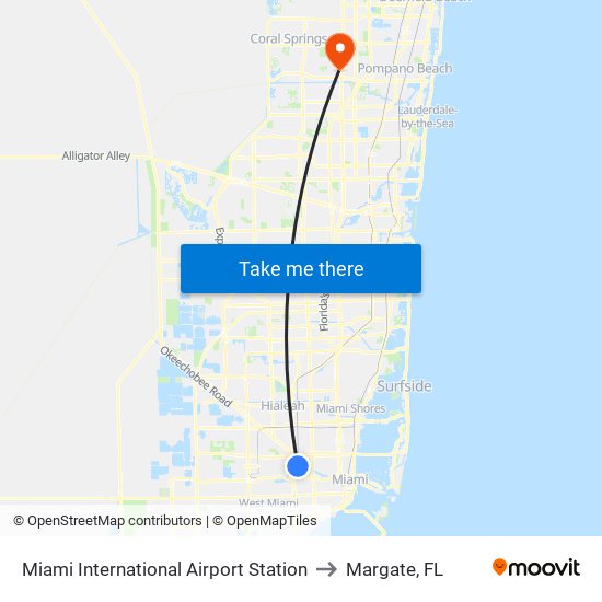 Miami International Airport Station to Margate, FL map