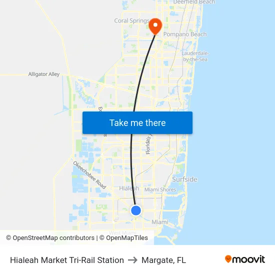Hialeah Market Tri-Rail Station to Margate, FL map