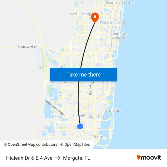 Hialeah Dr & E 4 Ave to Margate, FL map