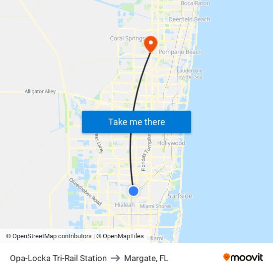 Opa-Locka Tri-Rail Station to Margate, FL map