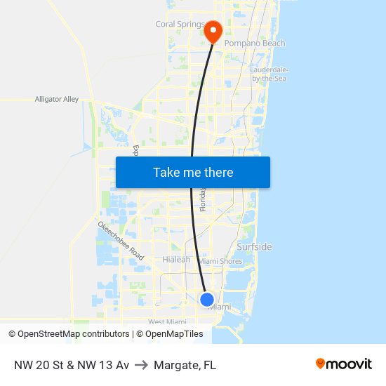 NW 20 St & NW 13 Av to Margate, FL map
