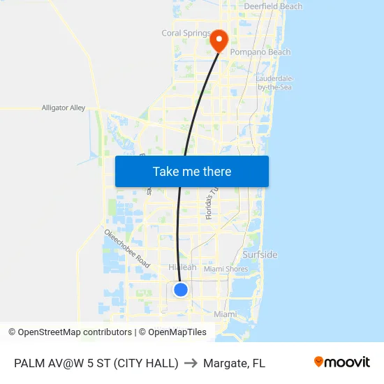Palm Av@w 5 St (City Hall) to Margate, FL map