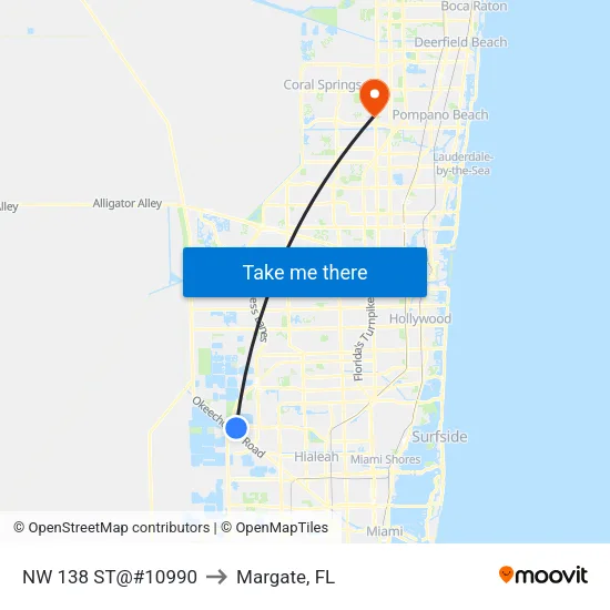Nw 138 St@#10990 to Margate, FL map