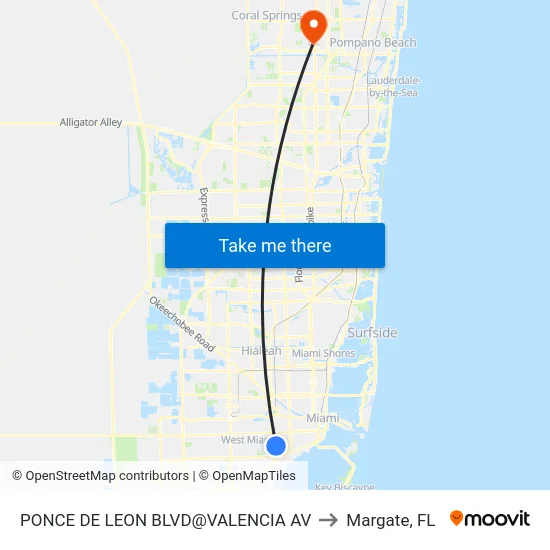 Ponce De Leon Blvd@valencia Av to Margate, FL map