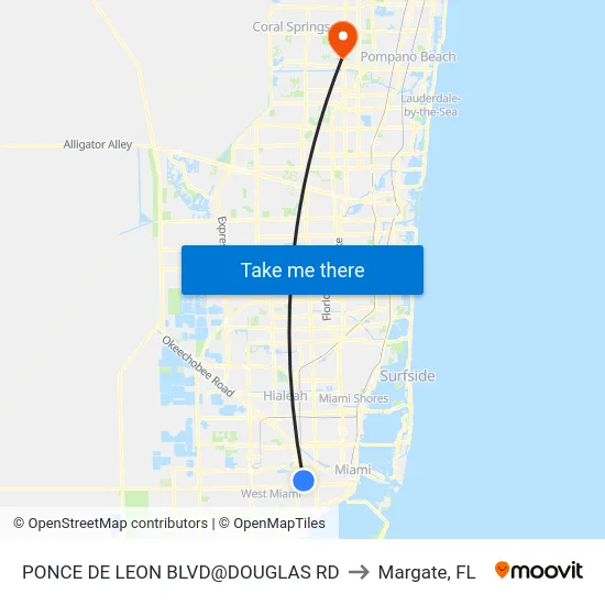 Ponce De Leon Blvd@douglas Rd to Margate, FL map