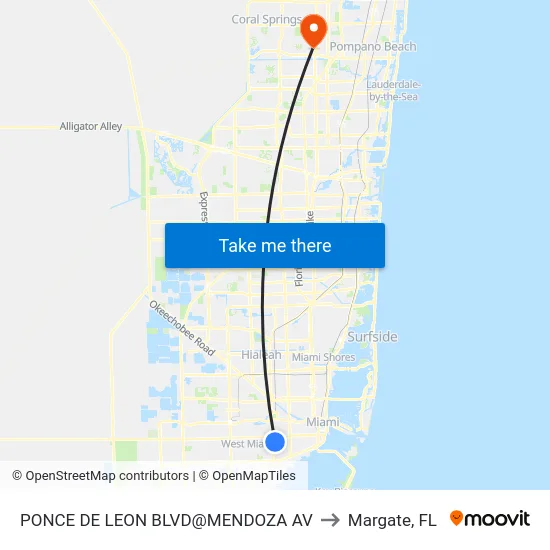 Ponce De Leon Blvd@mendoza Av to Margate, FL map