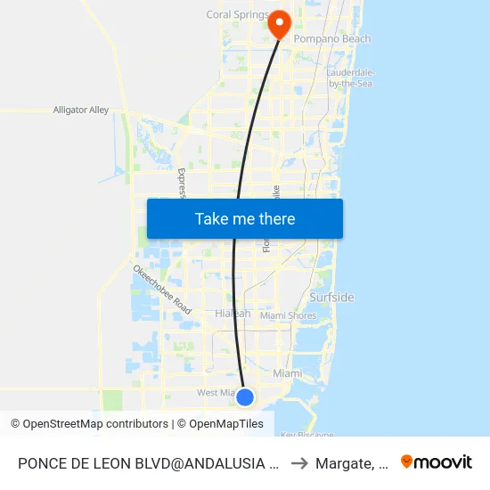 Ponce De Leon Blvd@andalusia Av to Margate, FL map