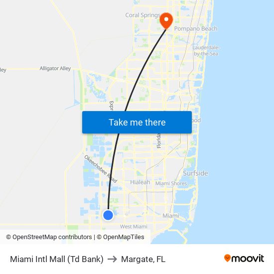 Miami Intl Mall (Td Bank) to Margate, FL map