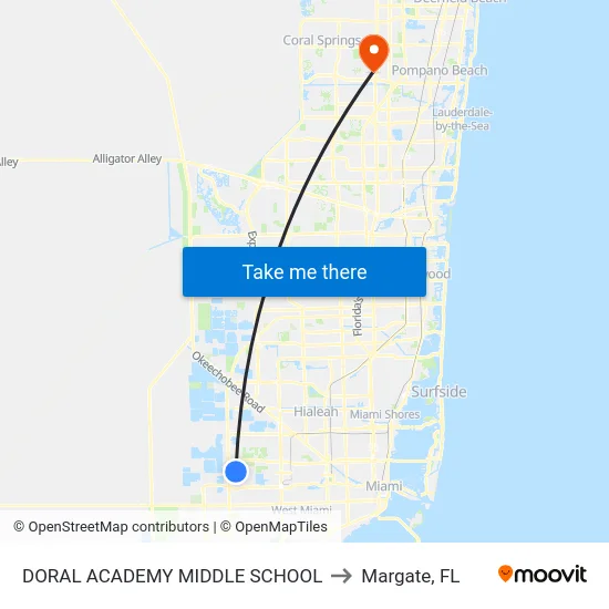 Doral Academy Middle School to Margate, FL map